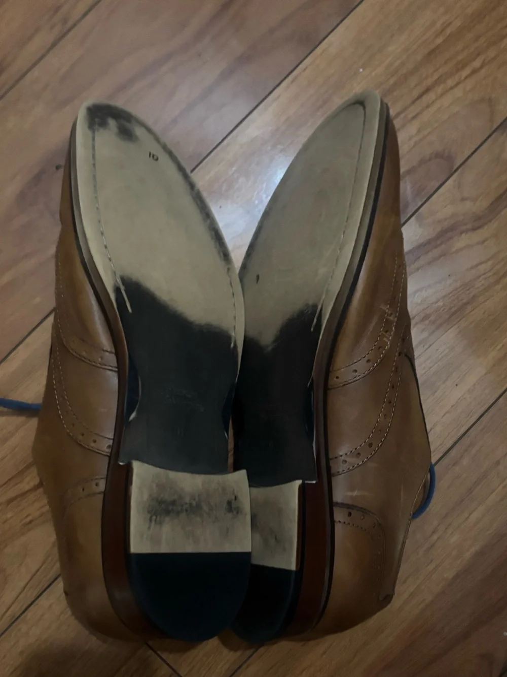 Johnston & Murphy Tan Leather Wingtip Oxfords with Blue Laces